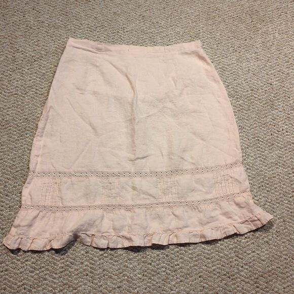 Old Navy Linen Midi Skirt Womens 8 Pink Crochet Ruffle Boho Cottagecore - Picture 3 of 7